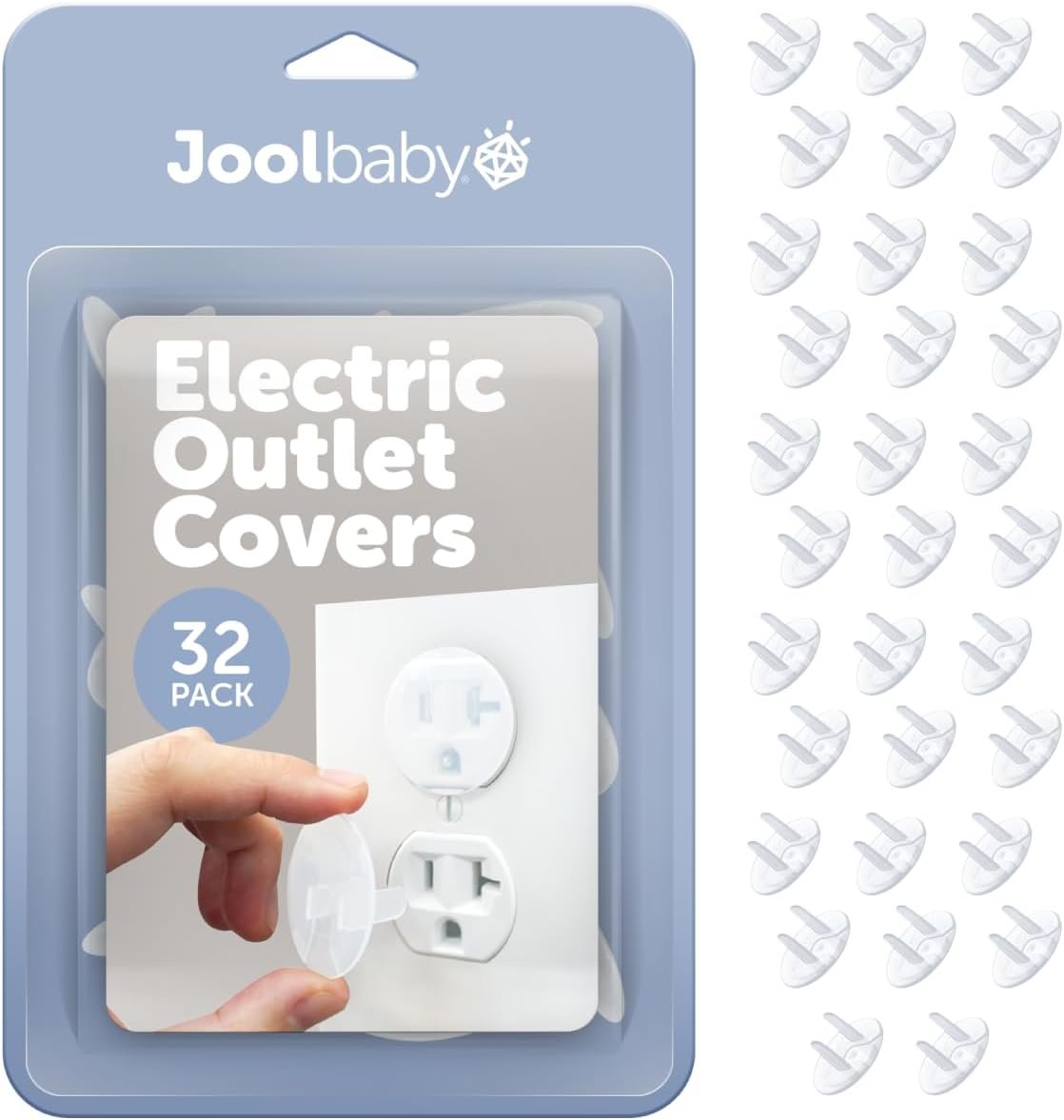 Jool Baby Outlet Covers (32 Pack) for Child Safety – Easy Adult Removal, Plug Protectors for Baby Proofing Electric Sockets – Transparent Design