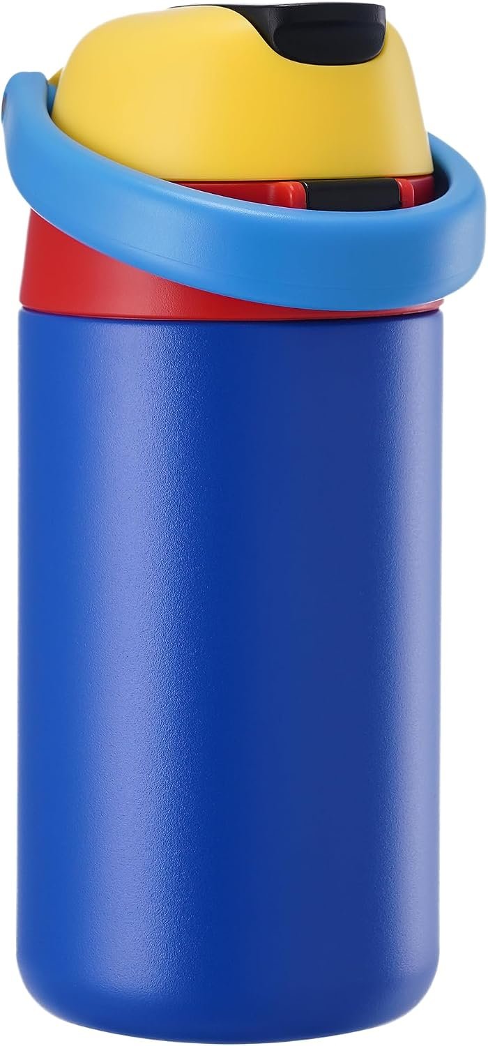 Fijinhom 12 oz Toddler Water Bottle with 2-in-1 Lid, 304 Stainless Steel Insulated Bottle, Kids Water Bottle for School Boys Girls, Leak-Proof Great for Sport, Travel & Gift, Technology Blue