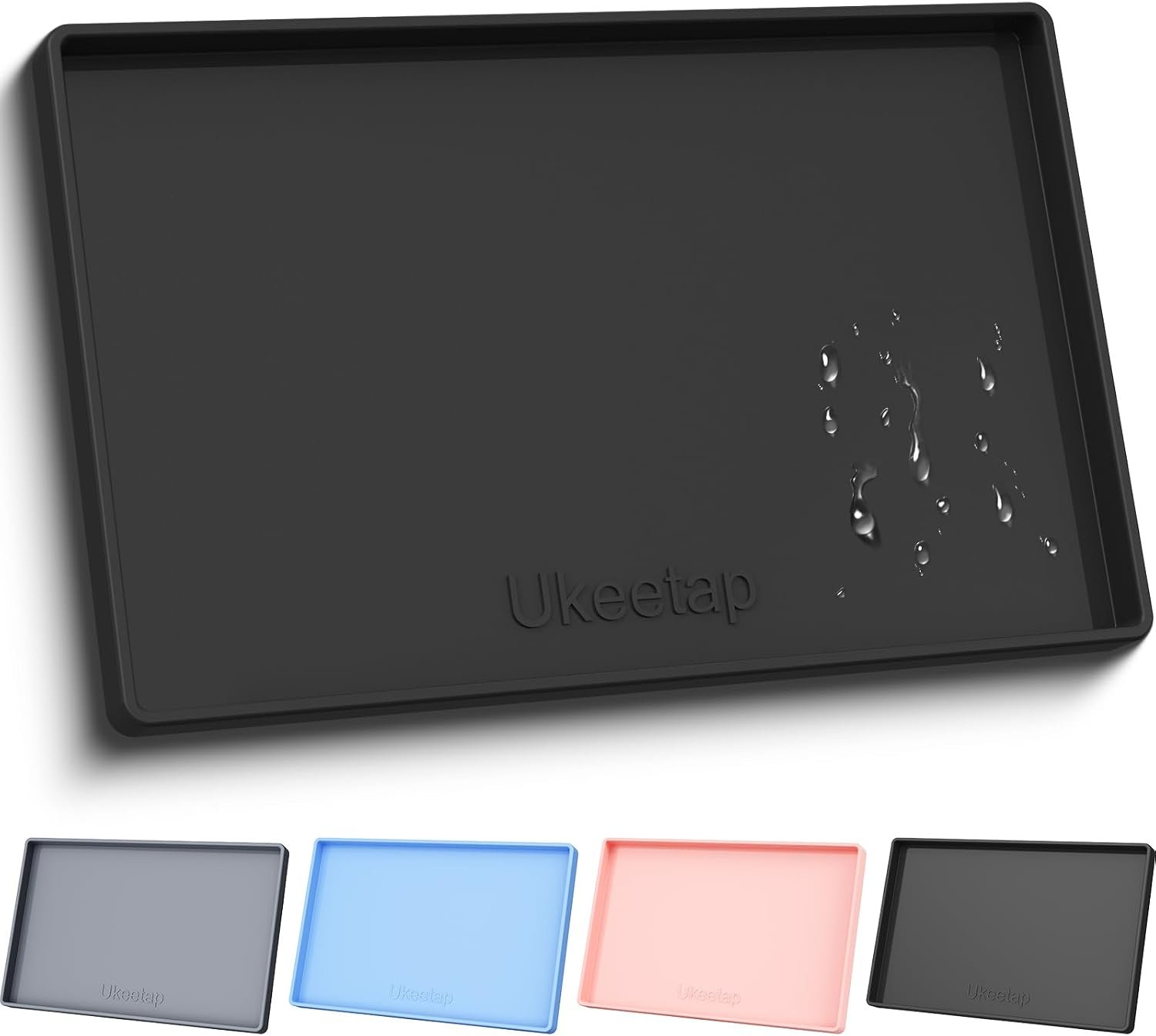 19″ x 12″ Extra Thick Silicone Mat Waterproof with Raised Edge, Black