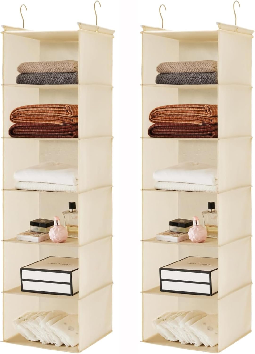 MAX Houser 2 Pack 6 Tier Foldable Hanging Closet Organizer, Beige