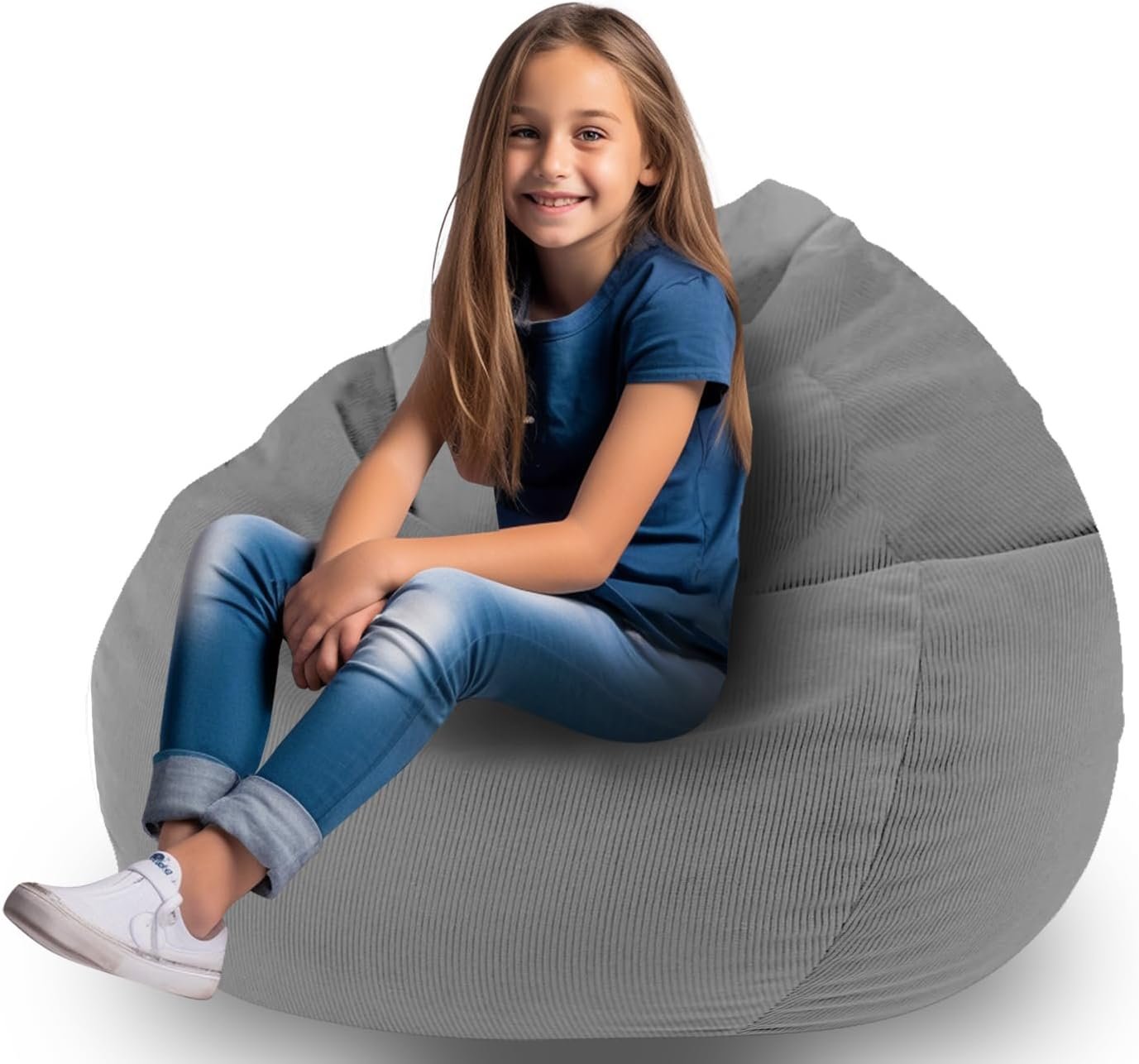 Dafftos Stuffed Animal Storage Bean Bag Chair Corduroy Toy Cover Organize Plush Toys and Textiles Perfect Ultra Soft Sack Bean Bag for Kids and Teens (No Filler) Gray, Medium, Grey