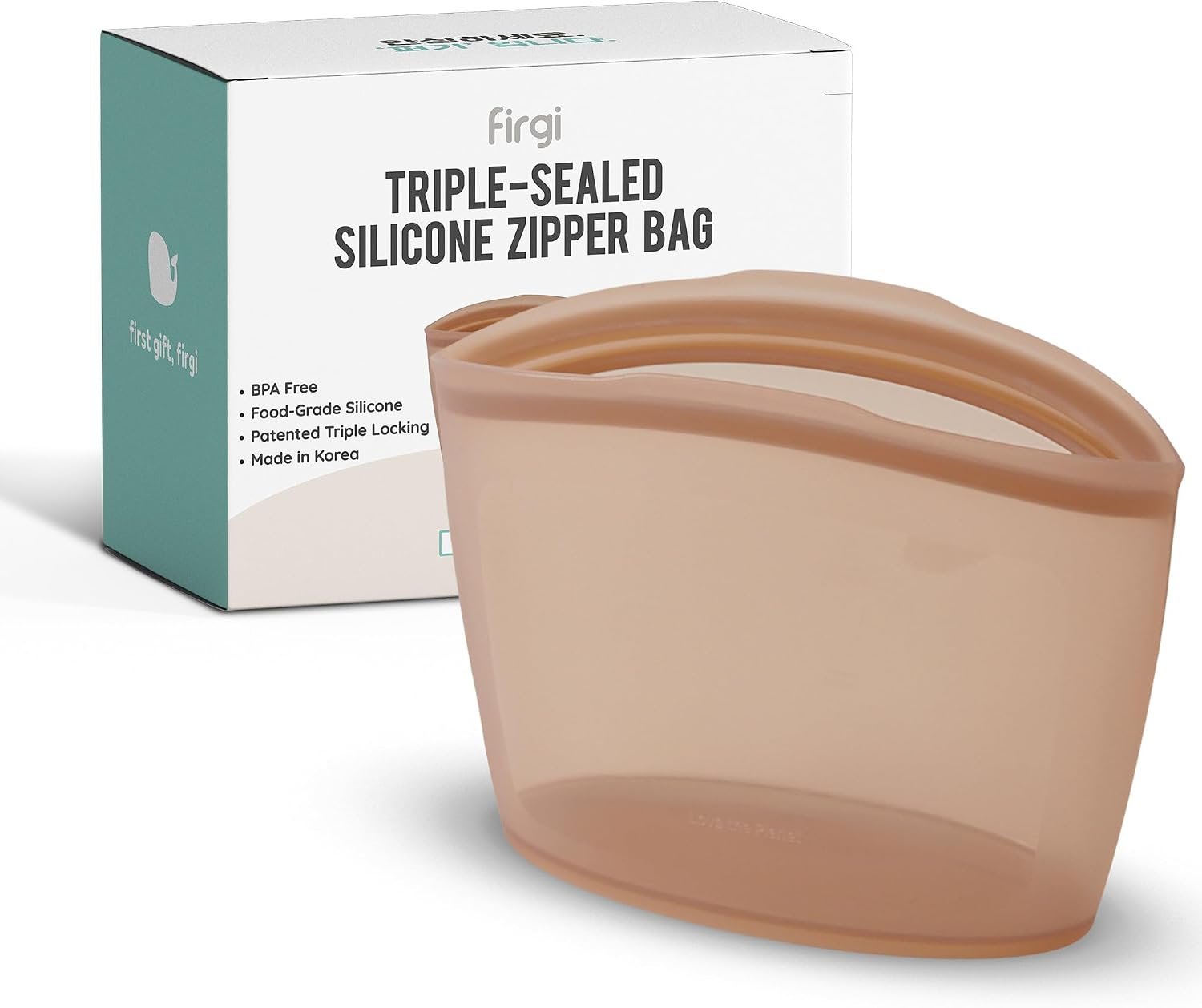 Reusable Silicone Food Storage Bag, 6 Cups, Large Container, Made in Korea BPA-Free Platinum Silicone, Triple-Airtight Freezer Bag, Microwave Safe, Sous Vide, Meal Prep, 51oz, Taupe Brown