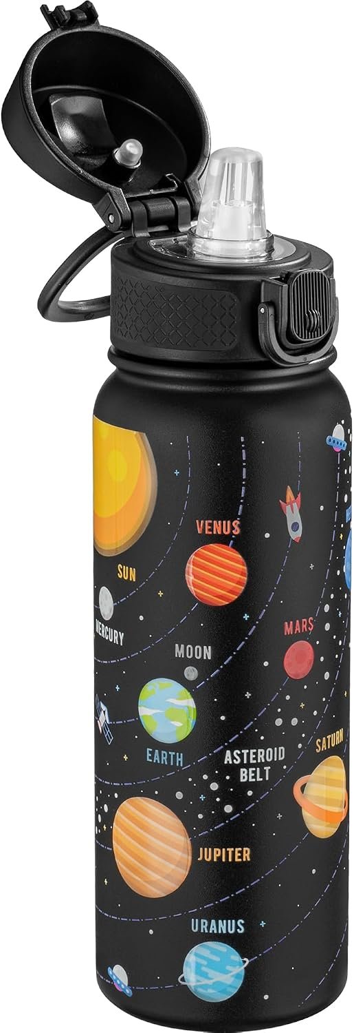 OLDLEY 20 Oz Insulated Stainless Steel Water Bottle For Kids, With Straws Leak-proof, Kids Water Bottles For School Boys Girls,Solar System
