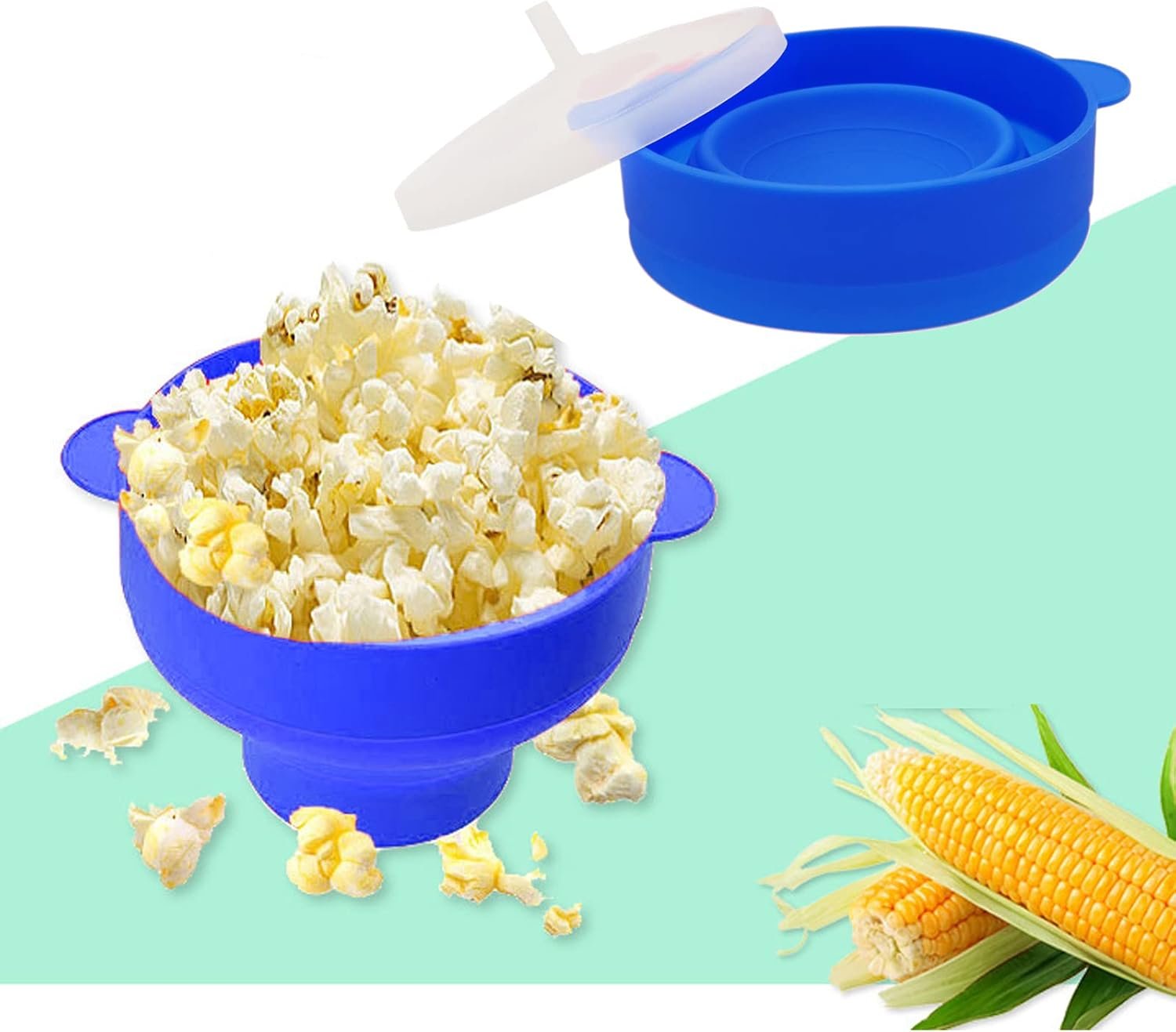 Mini Microwave Popcorn Popper, BPA Free Silicone, Collapsible, Microwave Popcorn Maker, Microwave Popcorn Bowl, Dishwasher Safe (Deep Sea Blue)