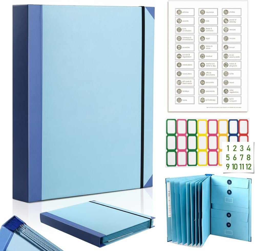 The Life Book Document Organizer – Binder for Important Documents, The Folio in Case I Die Binder, Family Emergency Planner, End of Lifeorganizer Paper File Folio Organizer with Labels(Blue)