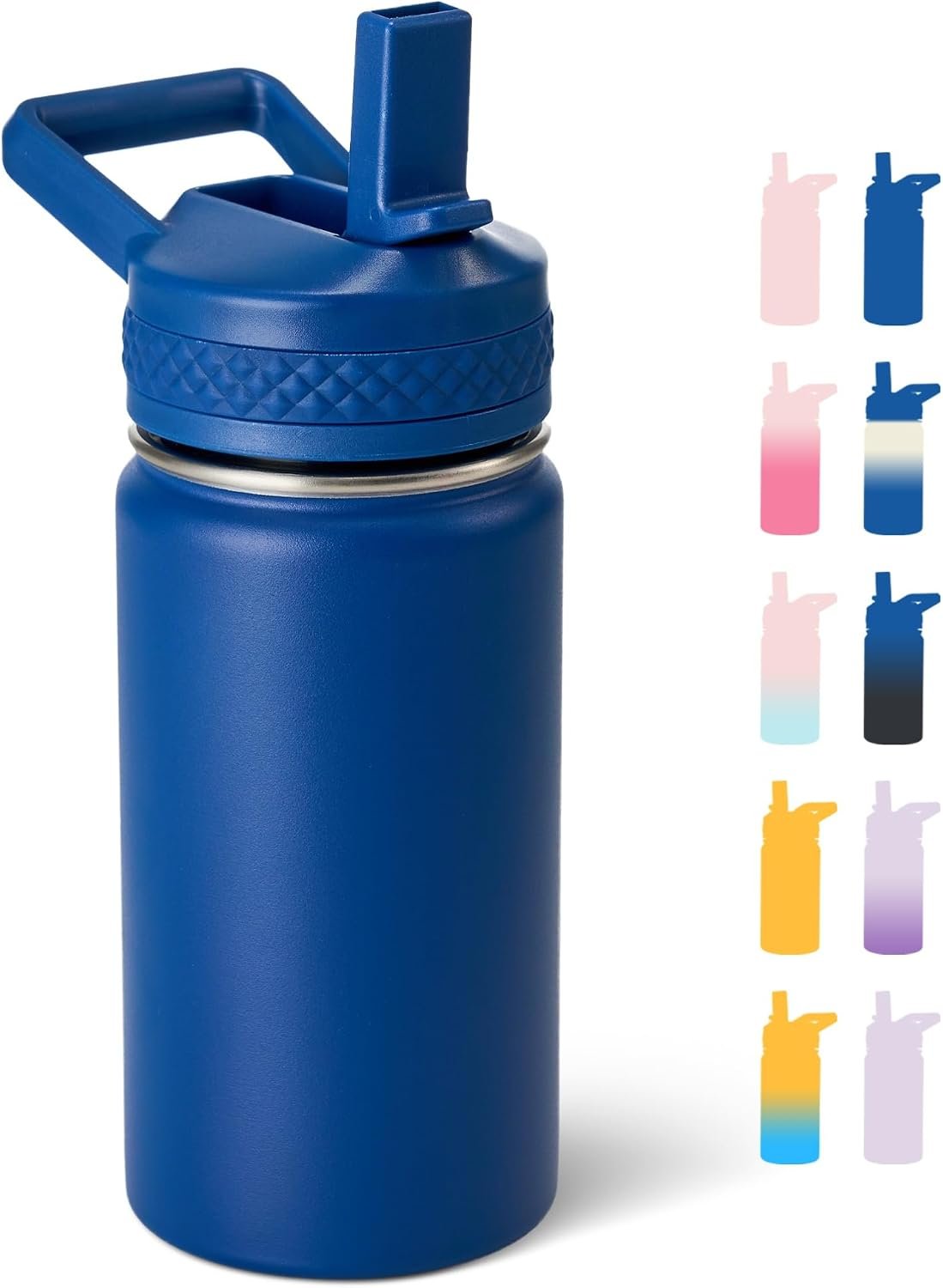 Fijinhom 12 oz Water Bottle Kids School, Insulated Water Bottle with Straw for School, 304 Stainless Steel Toddler Cup, for Boys Girls, Leakproof, BPA-Free，Navy blue