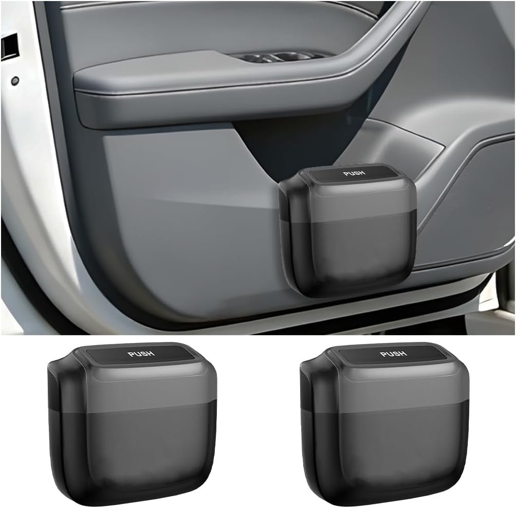HZEL 2PCS Car Trash Can with Lid, Portable Waterproof Vehicle Garbage Container Dustbin with 4 Rolls Trash Bags, Multifunctional Small Automotive Garbage Can, Universal Fit (Black)