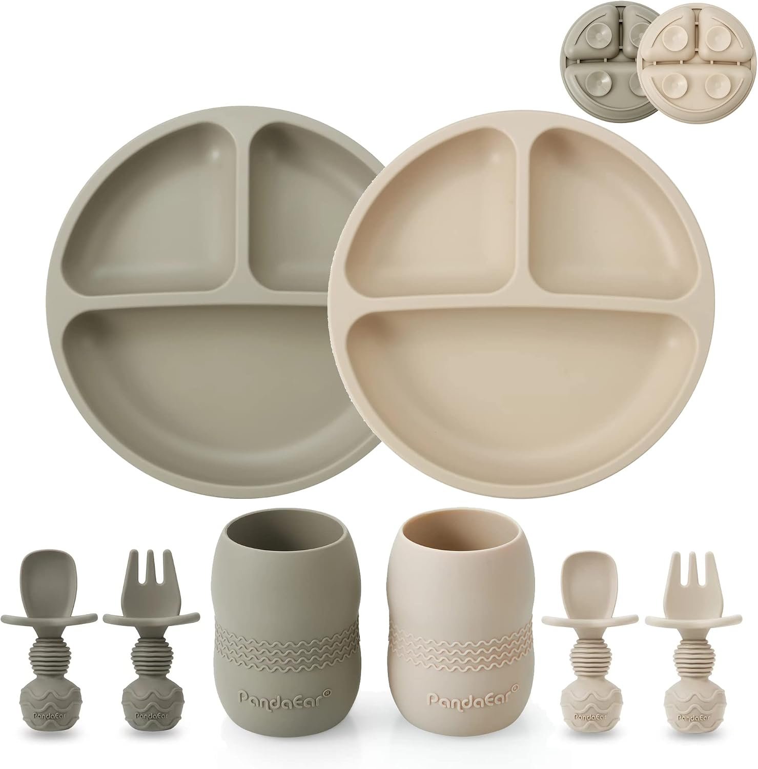 PandaEar Silicone Baby Feeding Set with Divided Suction Plate