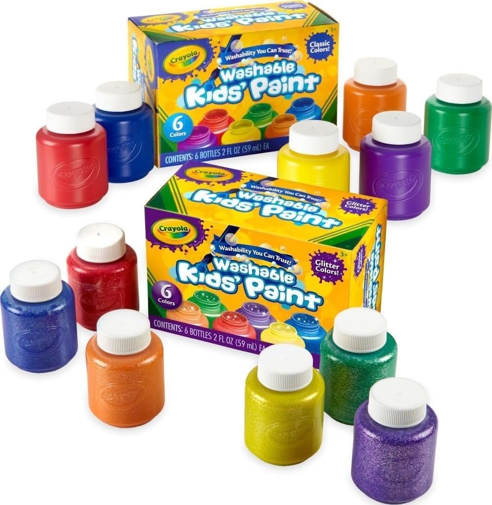 Crayola Washable Kids Paint Set (12ct), School Supplies for Kids, Classic and Glitter Paint, Classroom Essentials, Toddler Painting Kit, Ages 3+ [Amazon Exclusive]