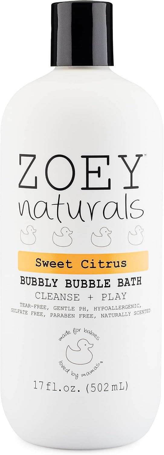 Zoey Naturals – Sweet Citrus Bubble Bath for Kids & Babies – Organic Tear-Free, Non-Toxic Toddler Soap with Moisturizing Aloe & Avocado Oil – Long Lasting Bubbles – Made in USA, 17 oz