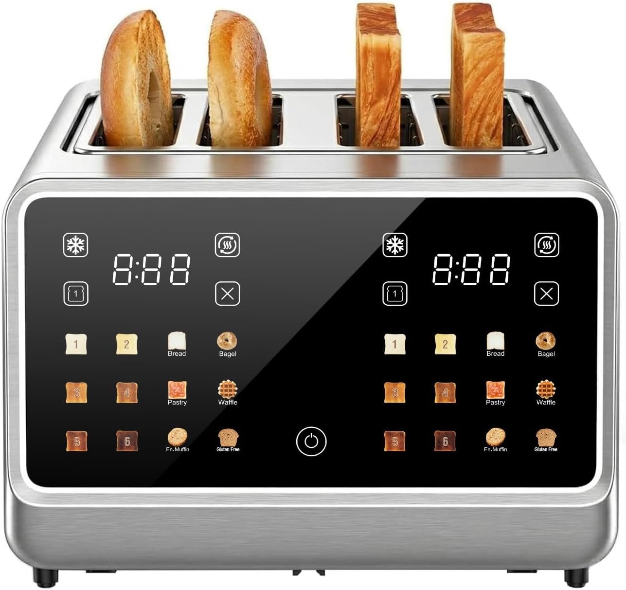 4 Slice Touch Screen Toaster with LCD Display Stainless Steel Digital Toasters 6 Bread Types& 6 Shade Settings Smart Extra Wide Slots Toaster With Bagel Cancel Defrost Reheat Functions