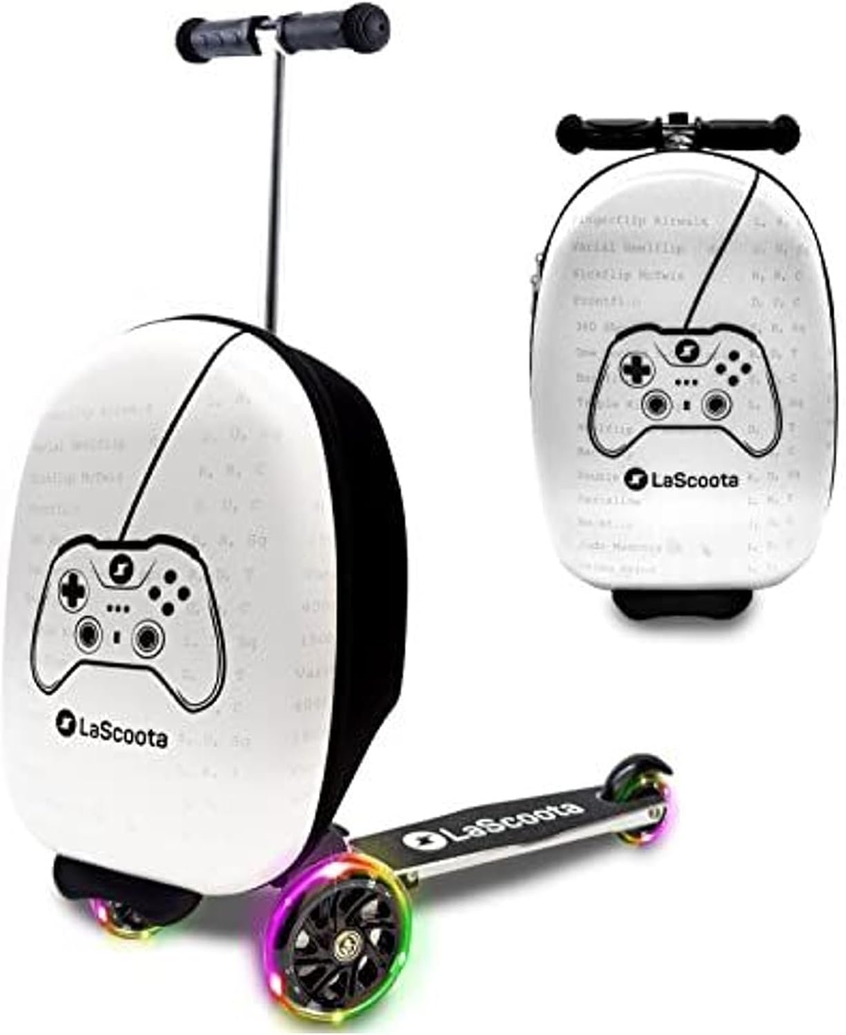 Lascoota Foldable Ride-On Suitcase – Lightweight Luggage with Easy-Glide Wheels – LED Lights for Kid Suitcase – Foldable Luggage Converts to Ride-On – Video Game, Unisex Child, 12.75 x 20.6 x 10.6 in