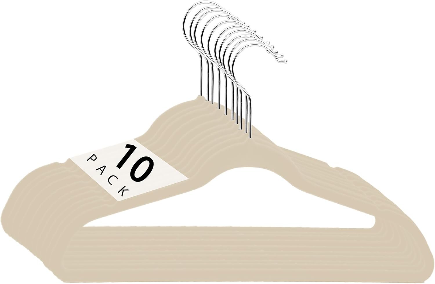 Simplify Children’s 10 PK Velvet Hangers | Dimensions : 13.78″ W x 8.46″ H | Durable Plastic | Non-Slip | Keeps Shape | 14” Width | Children Sizes 2-16 | Velvet, Ivory