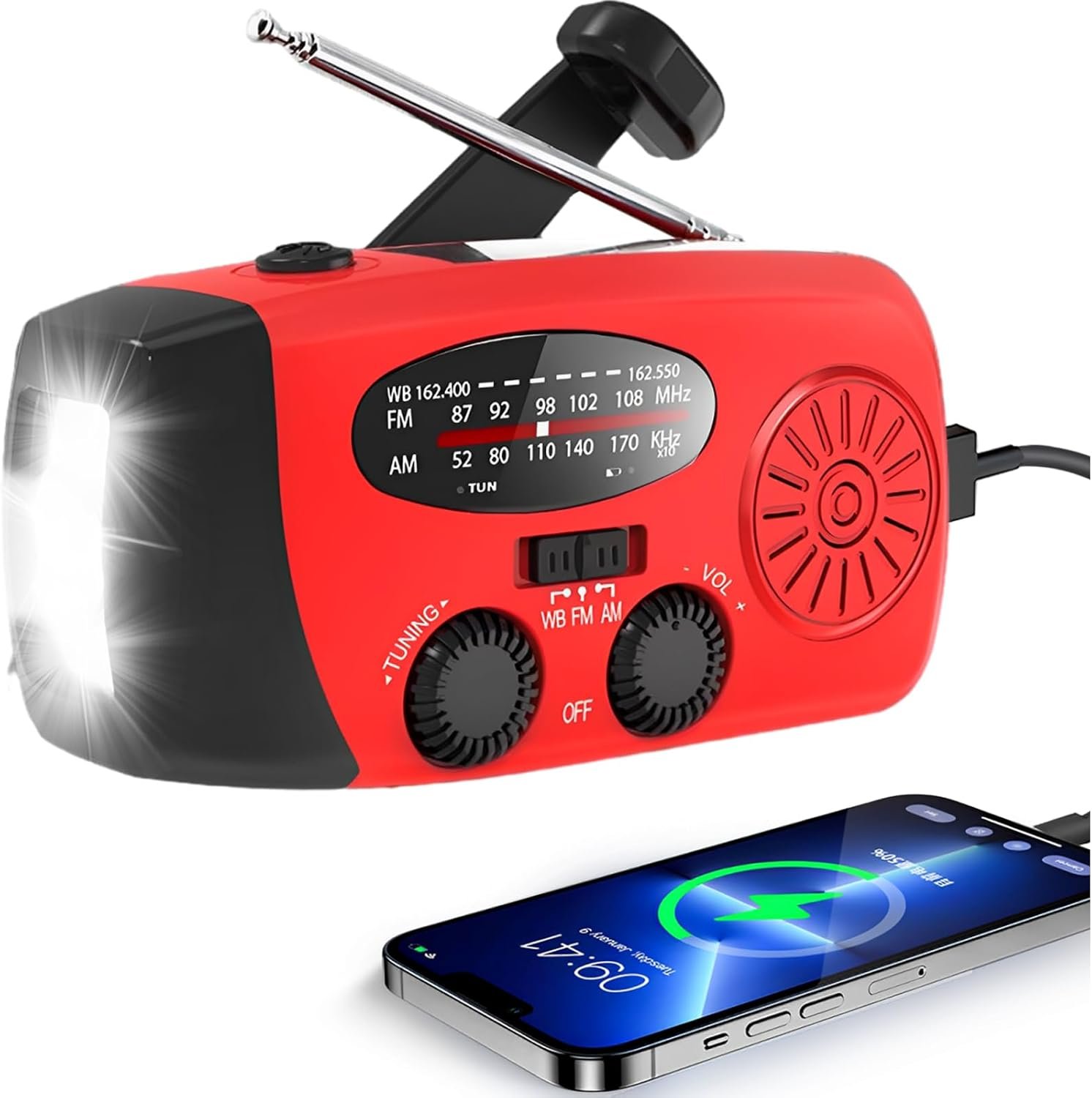 NOAA Solar Hand Crank Emergency Weather Radio with Built-in 2000mAh Battery