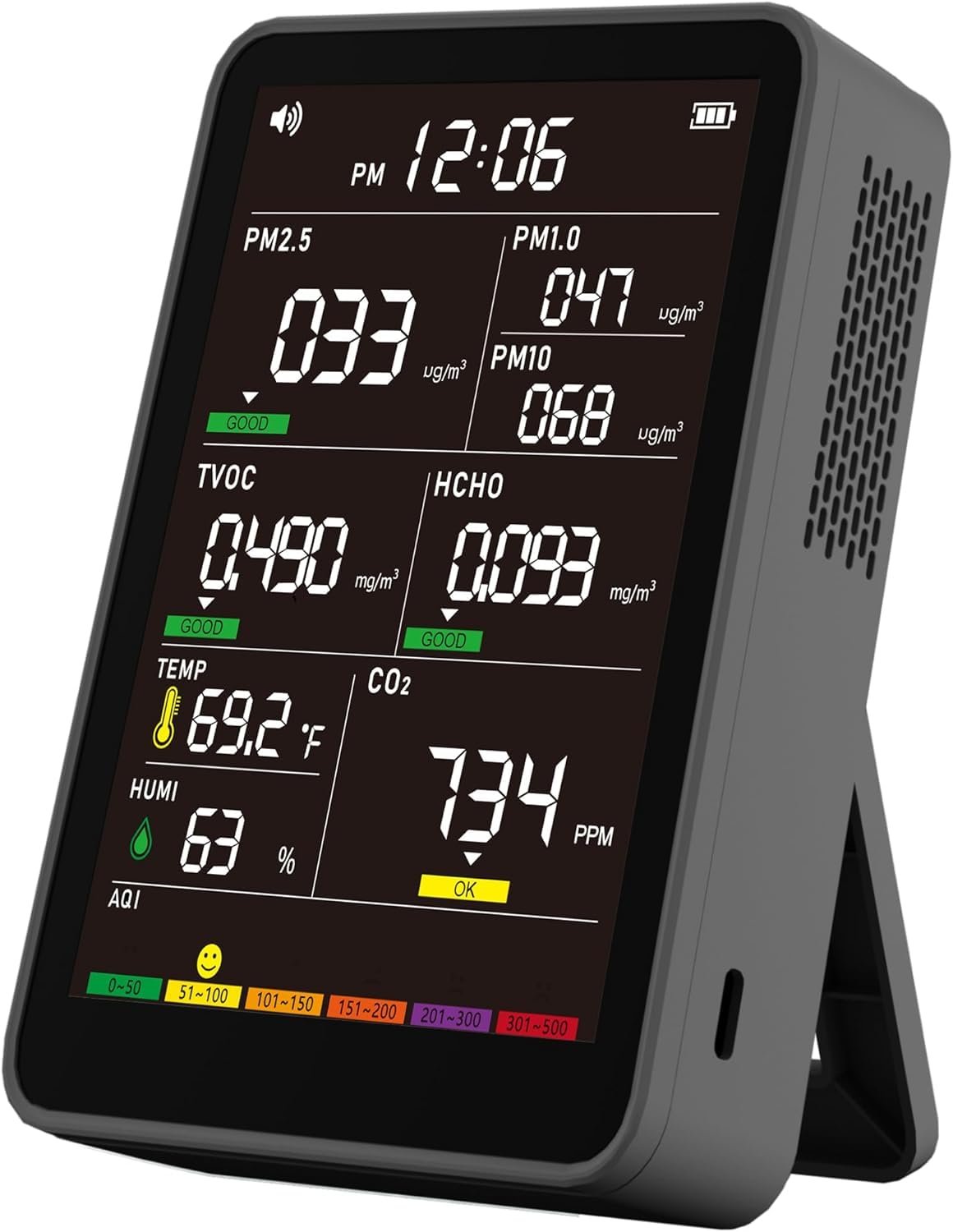 16-in-1 Indoor Air Quality Monitor, High-Precision Multi-Parameter Smart Air Quality Tester with HD Real-Time Color Screen, Portable Air Quality Monitor for Home, Office (Glacier Black)