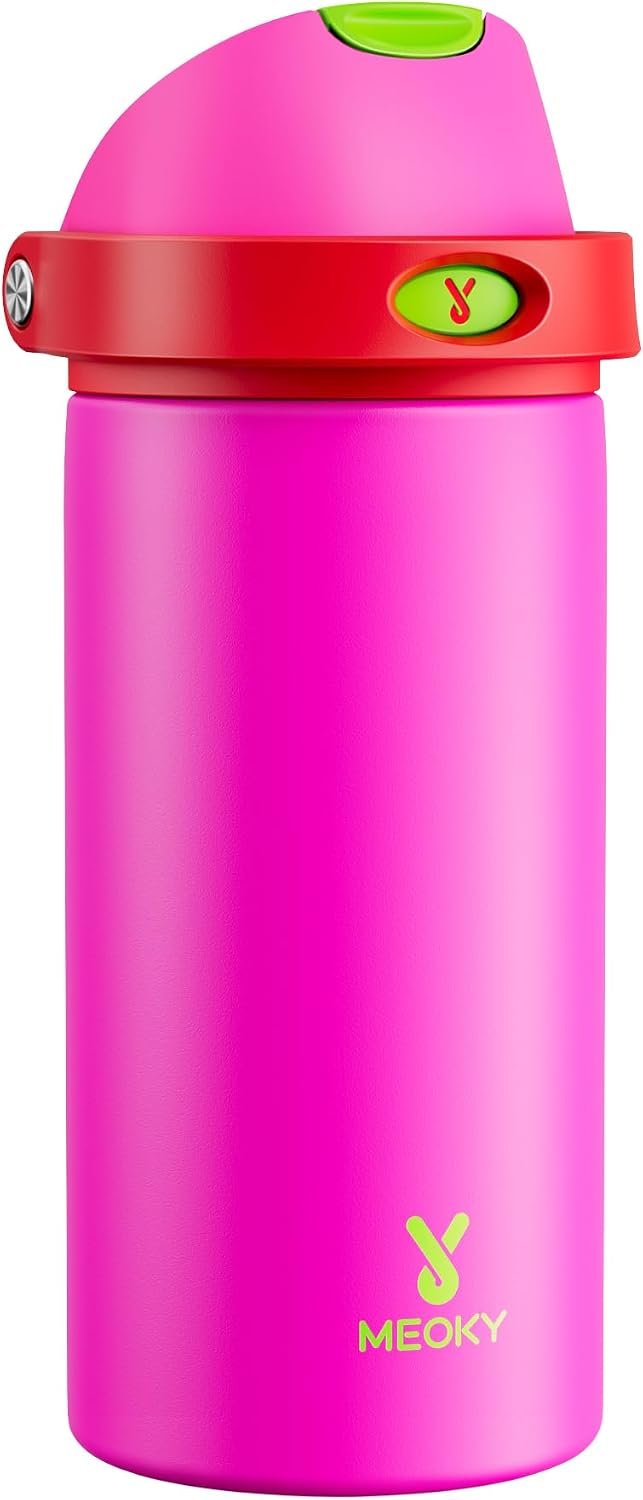 18 oz Insulated Water Bottle for Kids: Meoky Stainless Steel Water Bottle with 2-in-1 Straw and Spout Lid – Leak Proof, Cold for 24 Hours, BPA-Free for Girls School Backpacks, All the Berries