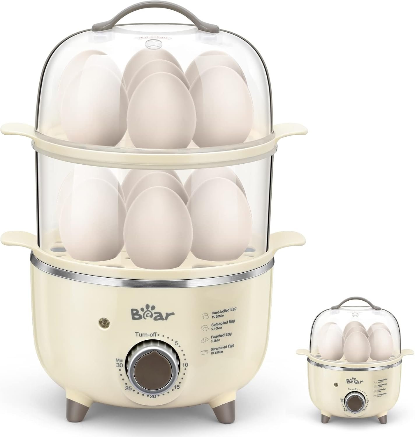 Bear Egg Cooker,14 Egg Capacity Rapid Electric Egg Cooker with Auto Shut-Off Timer for Hard Boiled Eggs, Poached Eggs, Scrambled Eggs, or Omelets,Single or Double Layer Use