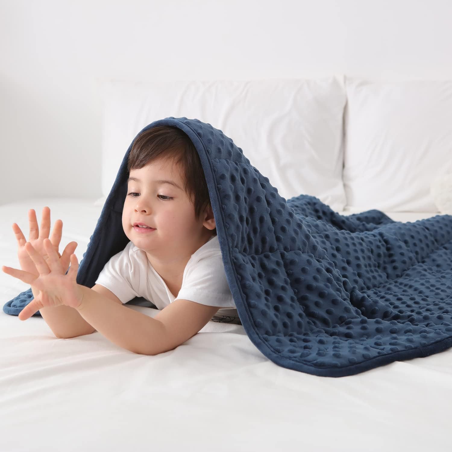 Huloo Sleep Kids Weighted Blanket Twin 5lbs (36″×48″,Navy Blue) Breathable Soft Minky Weighted Throw Blanket for All Season,Heavy Blanket with Premium Glass Beads