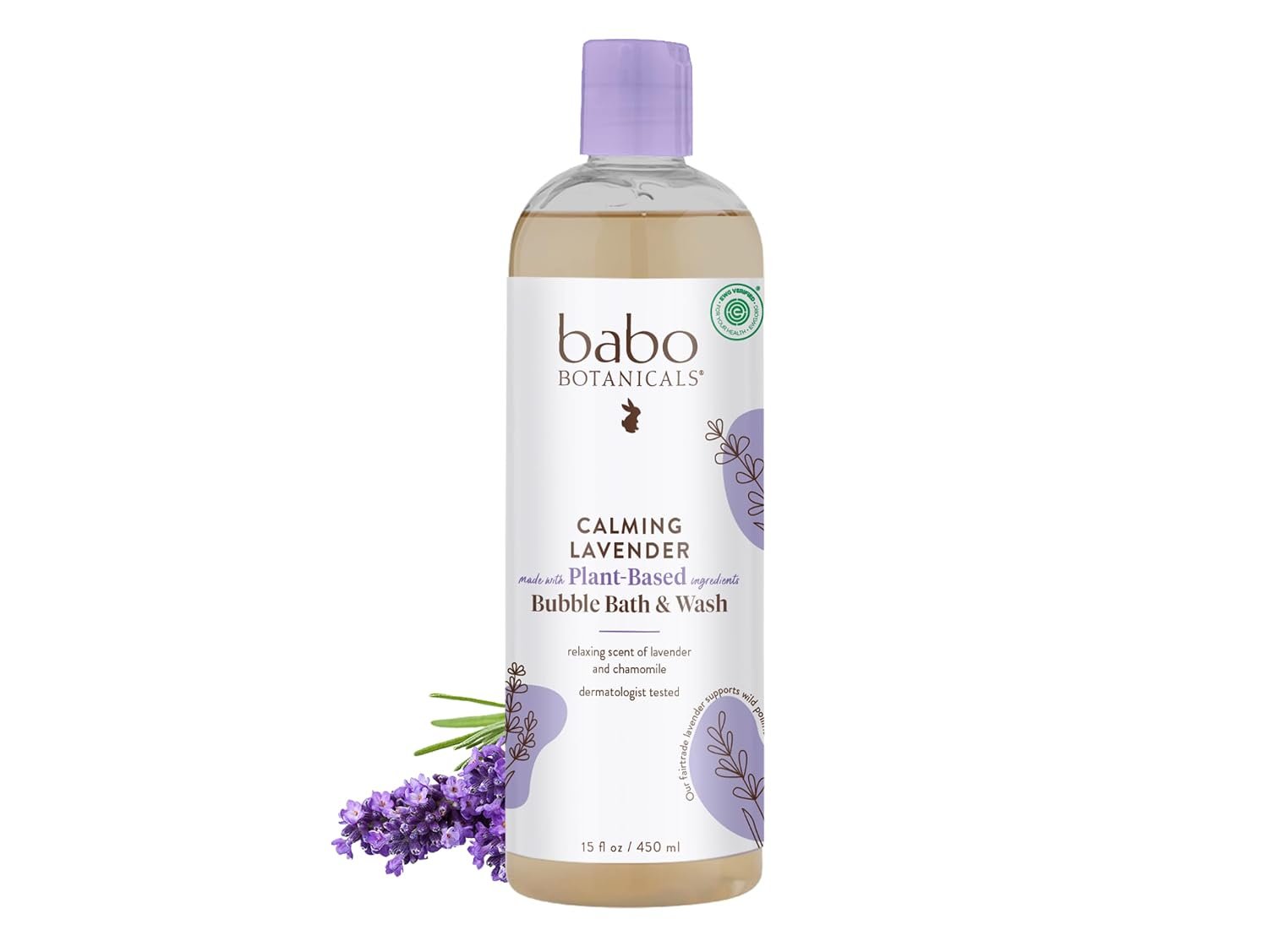 BABO Botanicals Calming Lavender 2-in-1 Bubble Bath & Wash – Relaxing Chamomile & Lavender – EWG Verified- Vegan- for All Ages- Scented with Lavender Essential Oil