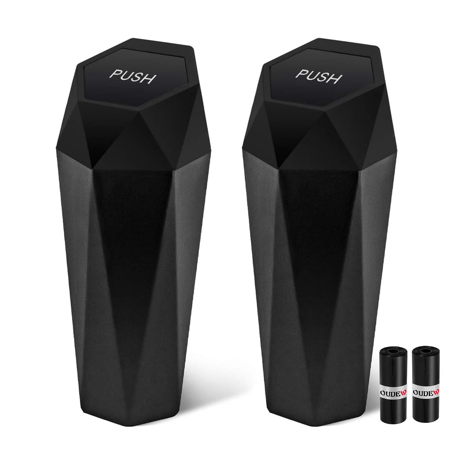 Car Trash Can with Lid, Leakproof, 30 Trash Bags, Black, 2 Pack