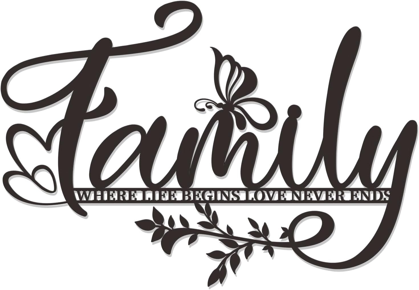 Family Sign Wall Art – Large Metal Family Tree Wall Decor, Black