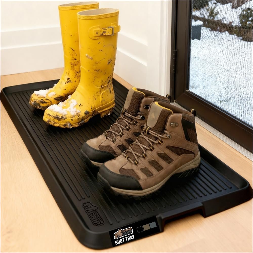 GORILLA GRIP Boot Tray for Shoes, Natural Rubber Door Mat, 24×16 Black