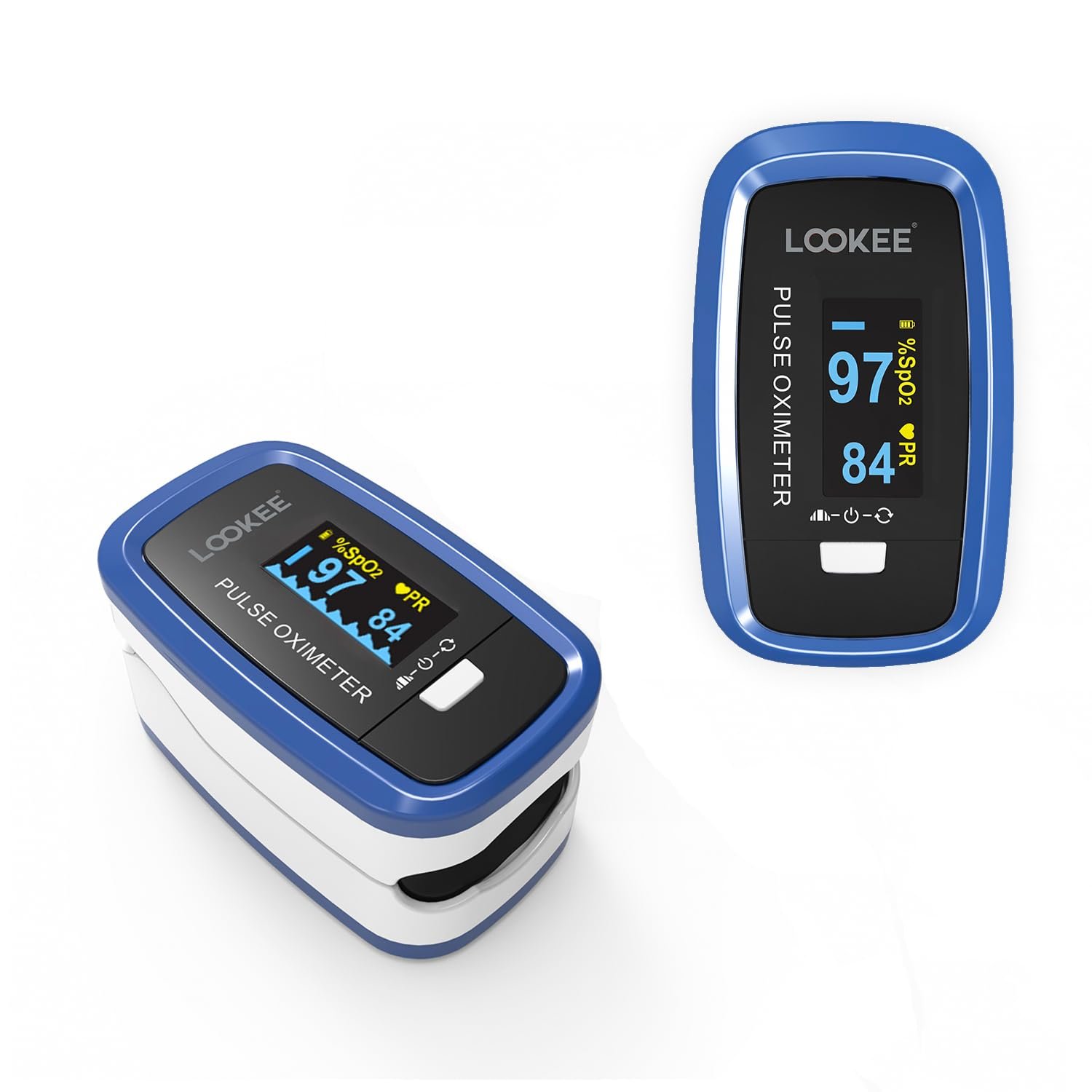 LOOKEE LK50D1 Deluxe Fingertip Pulse Oximeter – Finger SpO2 Blood Oxygen Saturation Monitor with Auto Rotate OLED Display Plethysmograph Waveform & Pulse Graph – Batteries Included