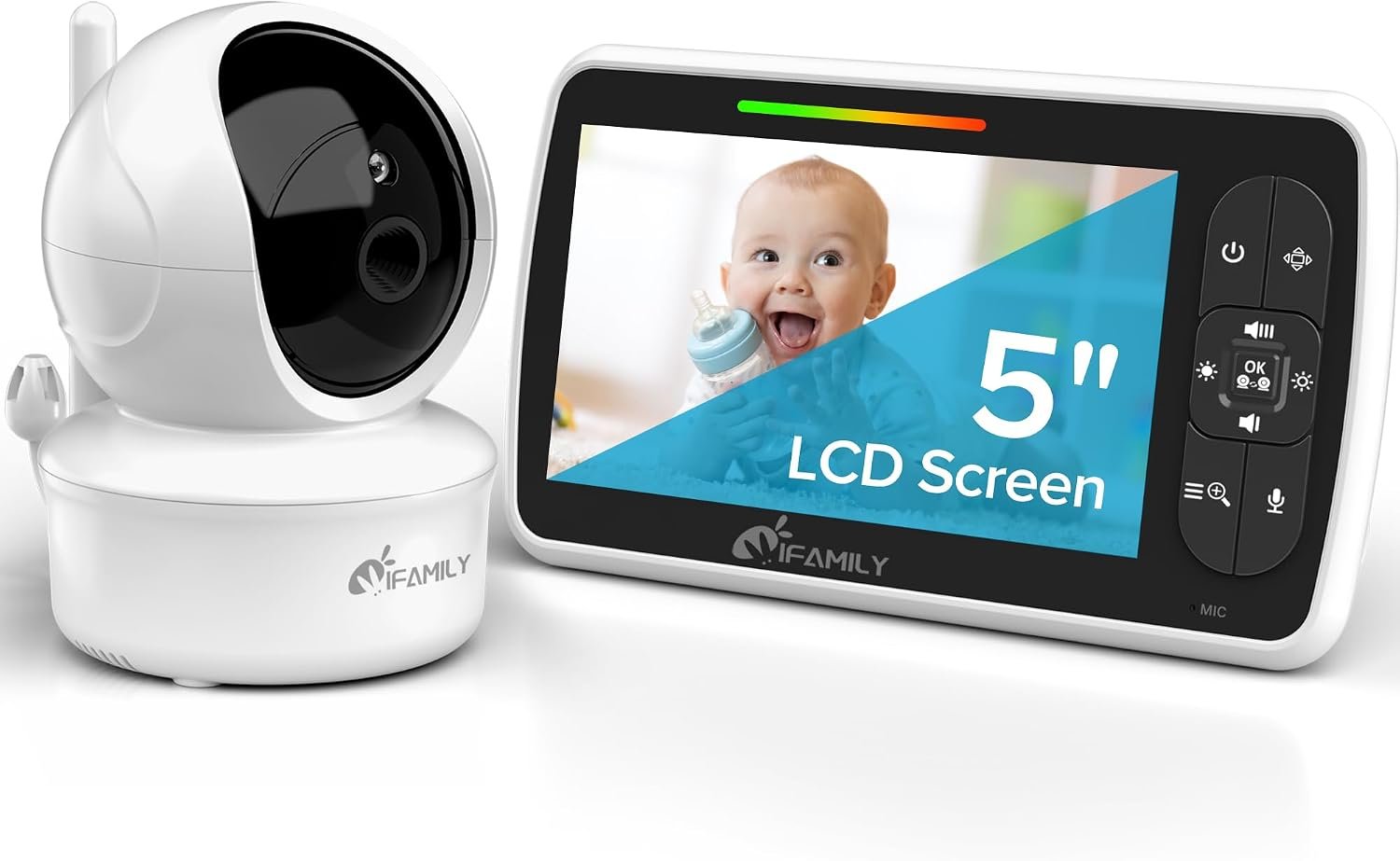 iFamily Baby Monitor,5″ Screen with 30Hrs Battery Life,Remote Pan-Tilt-Zoom