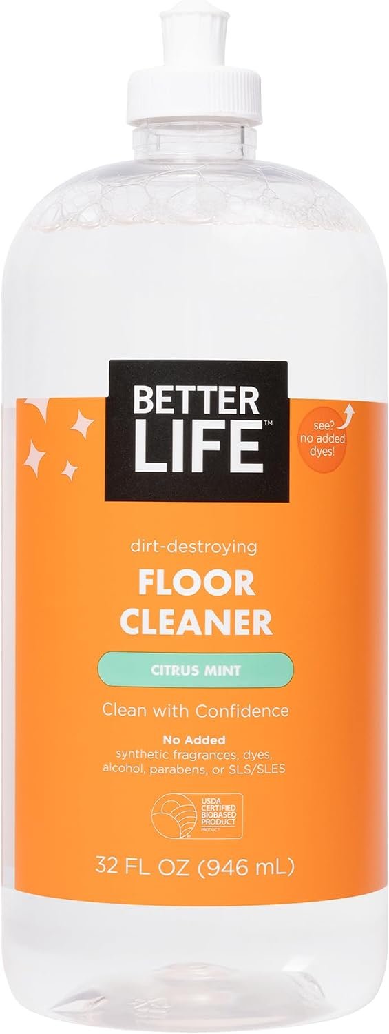 Better Life Floor Cleaner – Liquid Multipurpose Cleaner for Wood, Tile, Laminate, Vinyl, Bamboo – Hardwood Floor Cleaner for Mopping – Citrus Mint 32oz