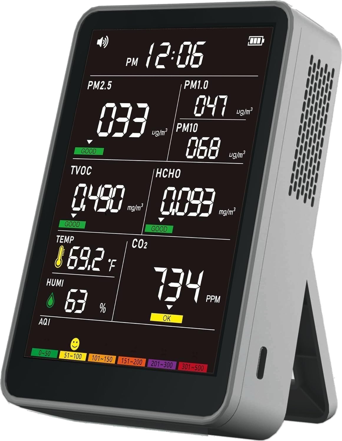 16-in-1 Indoor Air Quality Monitor, High-Precision Multi-Parameter Smart Air Quality Tester with HD Real-Time Color Screen, Portable Air Quality Monitor for Home, Office, Cars, School, Bedroom
