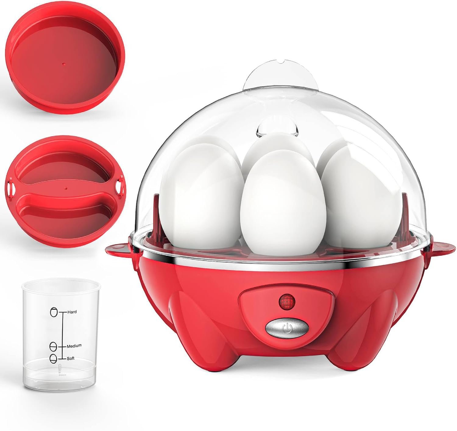 Egg Cooker – Rapid 7 Eggs Boiler with Auto Shut-off, Poacher & Omelette Maker, Easy Clean Stainless Steel Heating Plate for Soft, Medium, Hard Boiled Eggs-Red