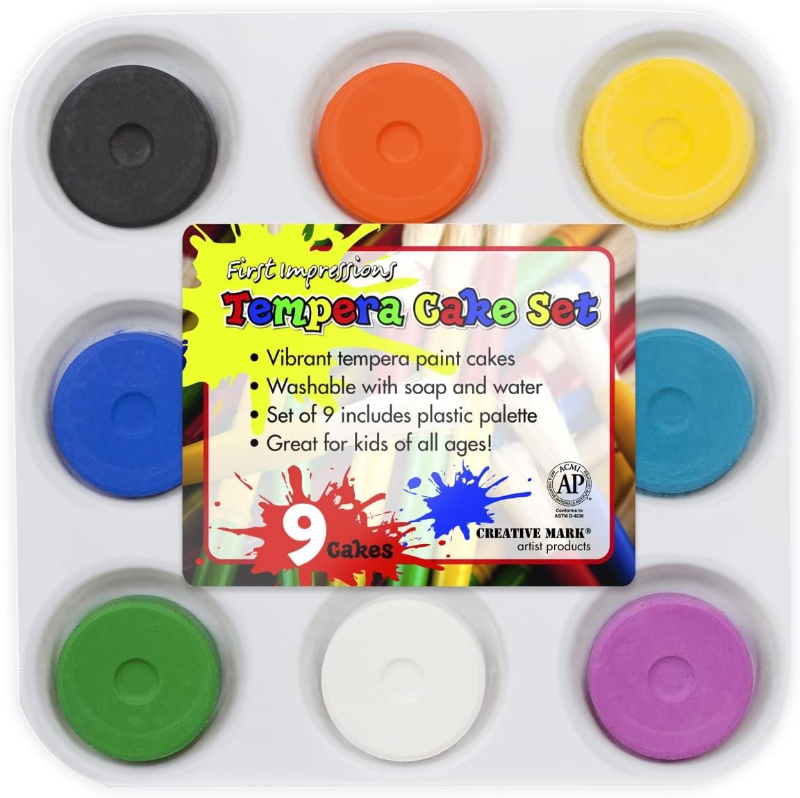 Tempera Paint Set for Kids – WASHABLE Children’s Non-Toxic Tempera Paint Cakes with Palette Clean with Just Soap & Water