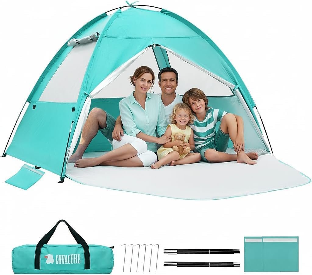COVACURE Beach Tent Sun Shelter UPF 50+ UV Protection for 3-4 Person-Green
