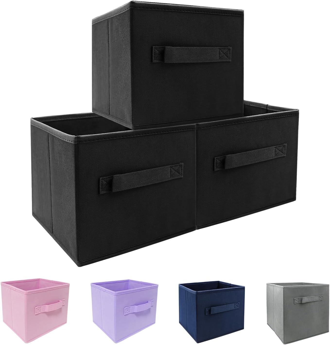 EBIGIC Kids Storage Bins 9.0″x7.5″x7.5″ Small Size Fabirc Foldable Closet Toy Organizer Collapsible Cloth Black