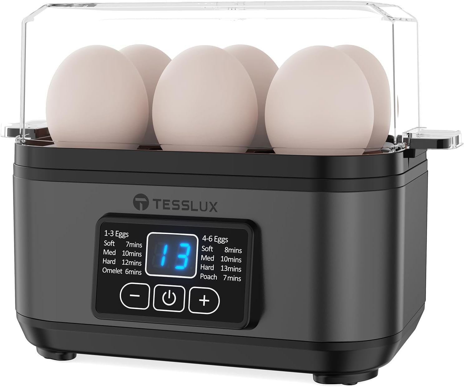 Tesslux Electric Egg Cooker, 6-Egg Boiler for Hard, Soft, Poached, Black