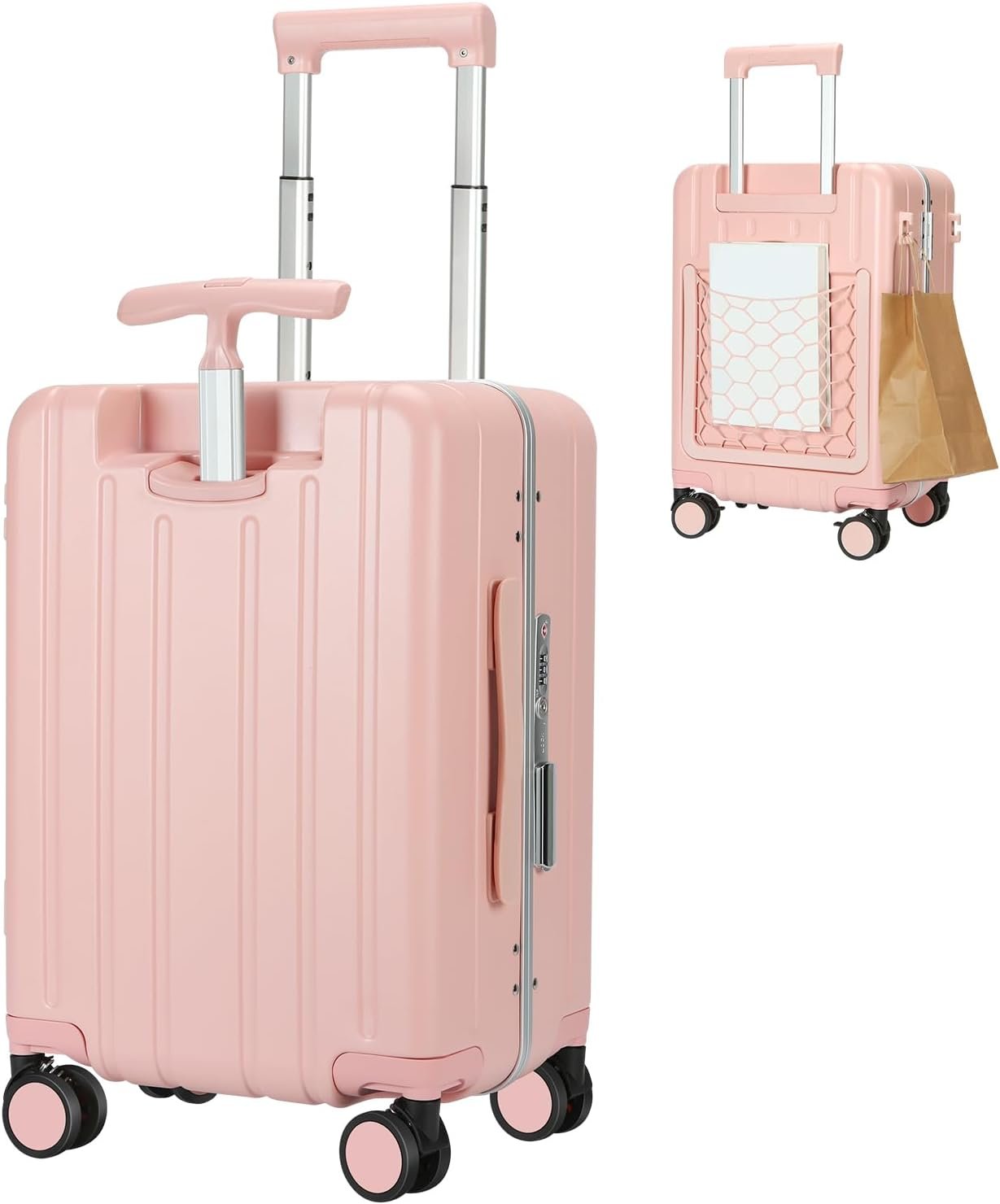 MRPLUM 20″ Carry On Luggage Double Handle Suitcase with Net Pocket,Pink