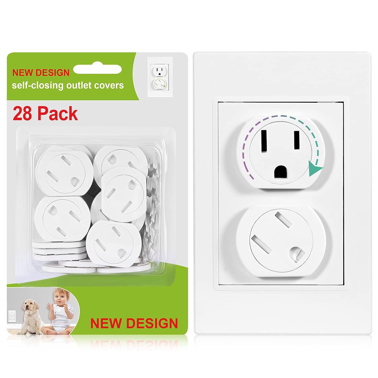 Self-Closing Outlet Covers (28 Pack), Pet & Baby Proof Outlet Plug Covers