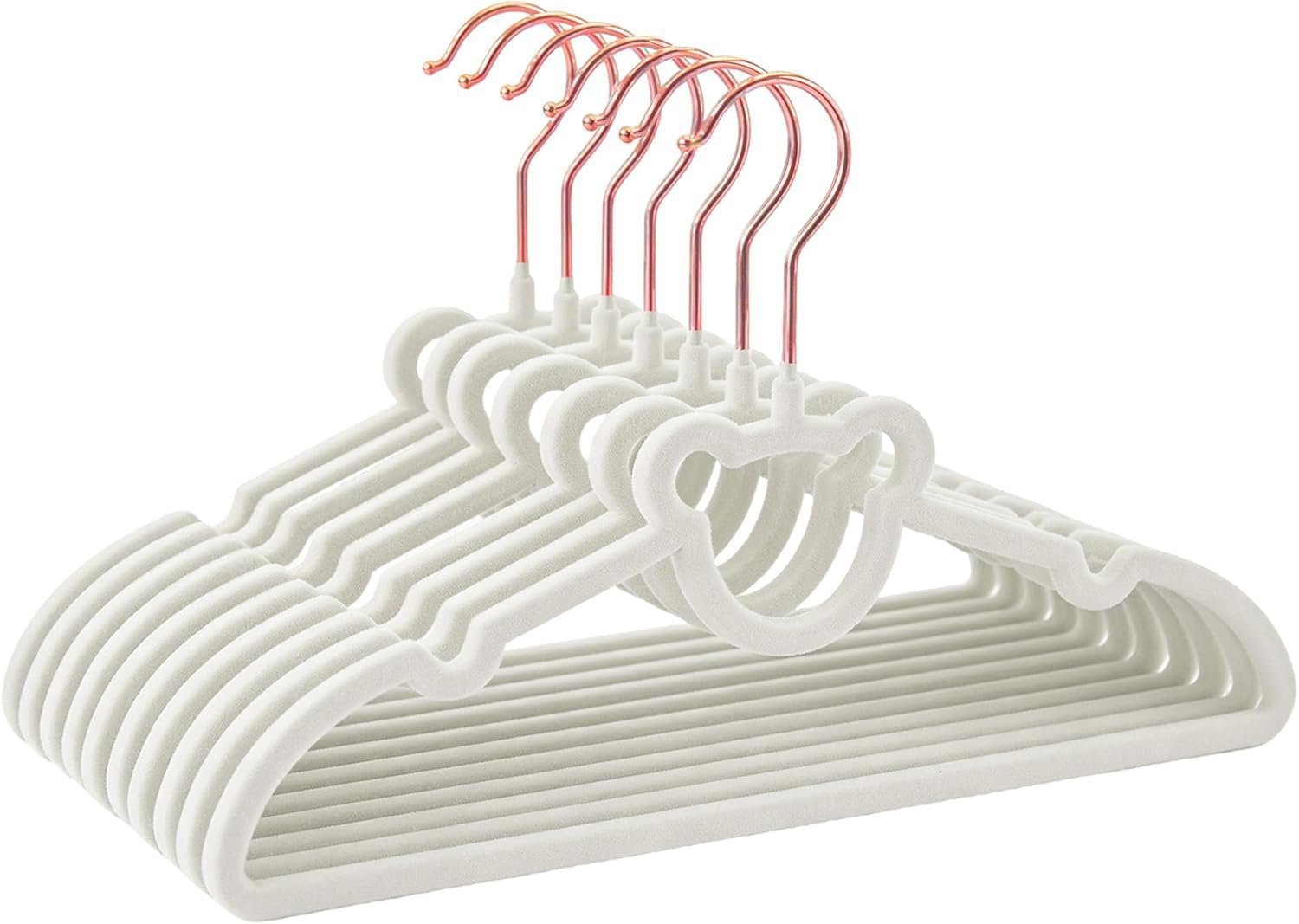 60 Pack Gray Velvet Kids Clothes Hangers – 12.6in for Ages 4-10, with Cute Bear, Rotating Rose Gold Hook, Non-Slip, Space-Saving Slim Felt Hangers for Toddler Coats, Jackets, Dresses