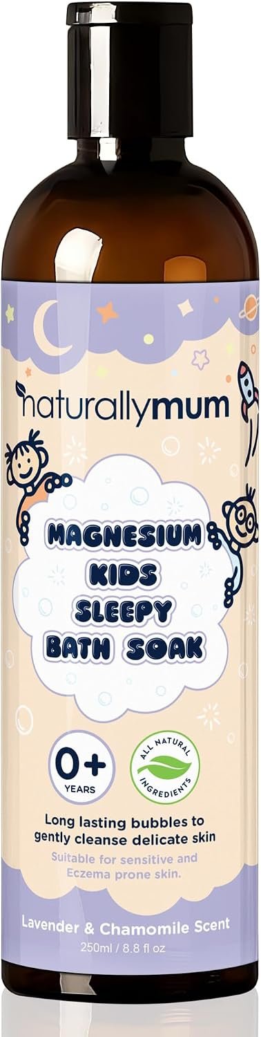 NaturallyMum Kids Magnesium Sleepy Bath Soak – Bubble Bath – All-Natural & Calming – Suitable for Newborns with Dry & Sensitive Skin – Lavender & Chamomile Essential Oils – Made in UK – 8.8fl oz