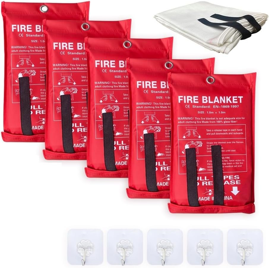 Leberna 5 Pack 39.9×39.3 Fire Blanket Fire Suppression Blanket | Fiberglass Fire Blankets Emergency for People Flame Retardant Fireproof Survival Safety Kitchen, Fireplace, Car, Office, Warehouse