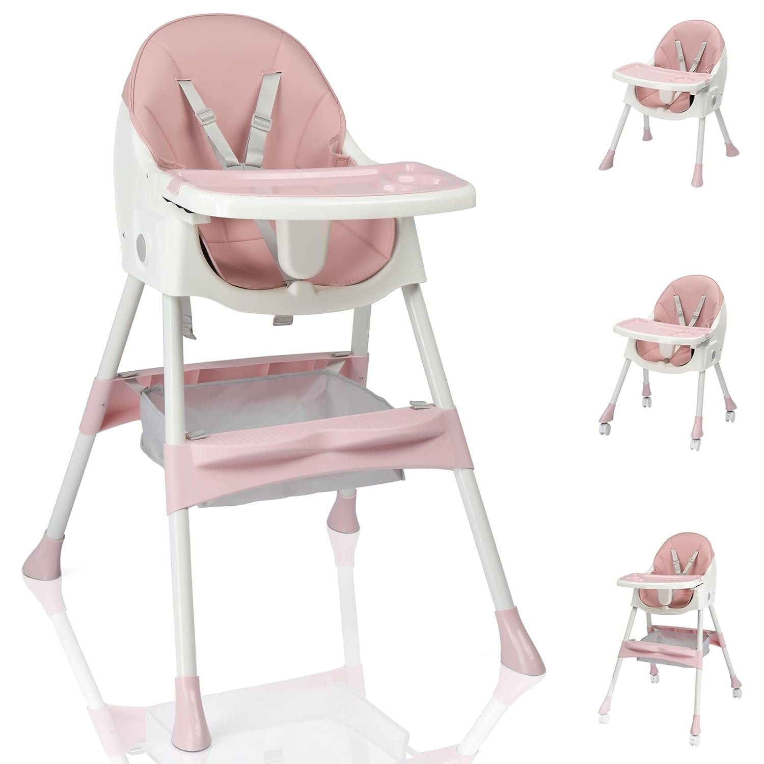 Ktaxon Foldable Baby High Chair, 3-in-1 Portable Toddler Highchair, Pink