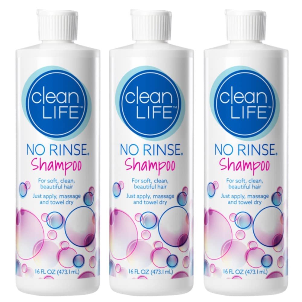No-Rinse CleanLife Products Shampoo, 16 fl oz – Waterless, Rinse Free, Quick Foaming Liquid Formula for Surgery Recovery, Elderly Care & Camping – Leaves Hair Odor-Free – Made in USA (Pack of 3)