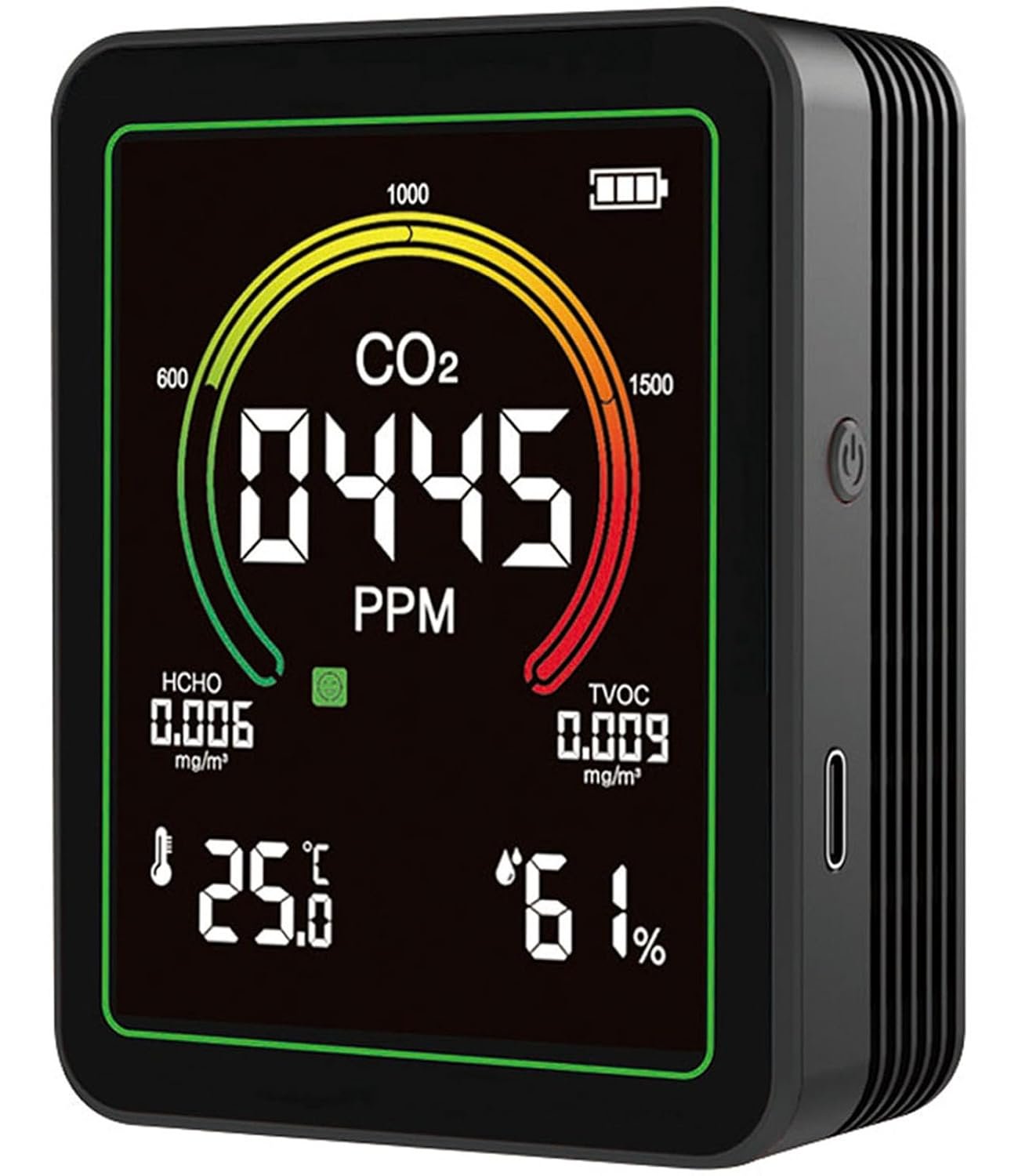 Air Quality Monitor Indoor, 5-in-1 Portable Smart Real-Time CO2 Detector