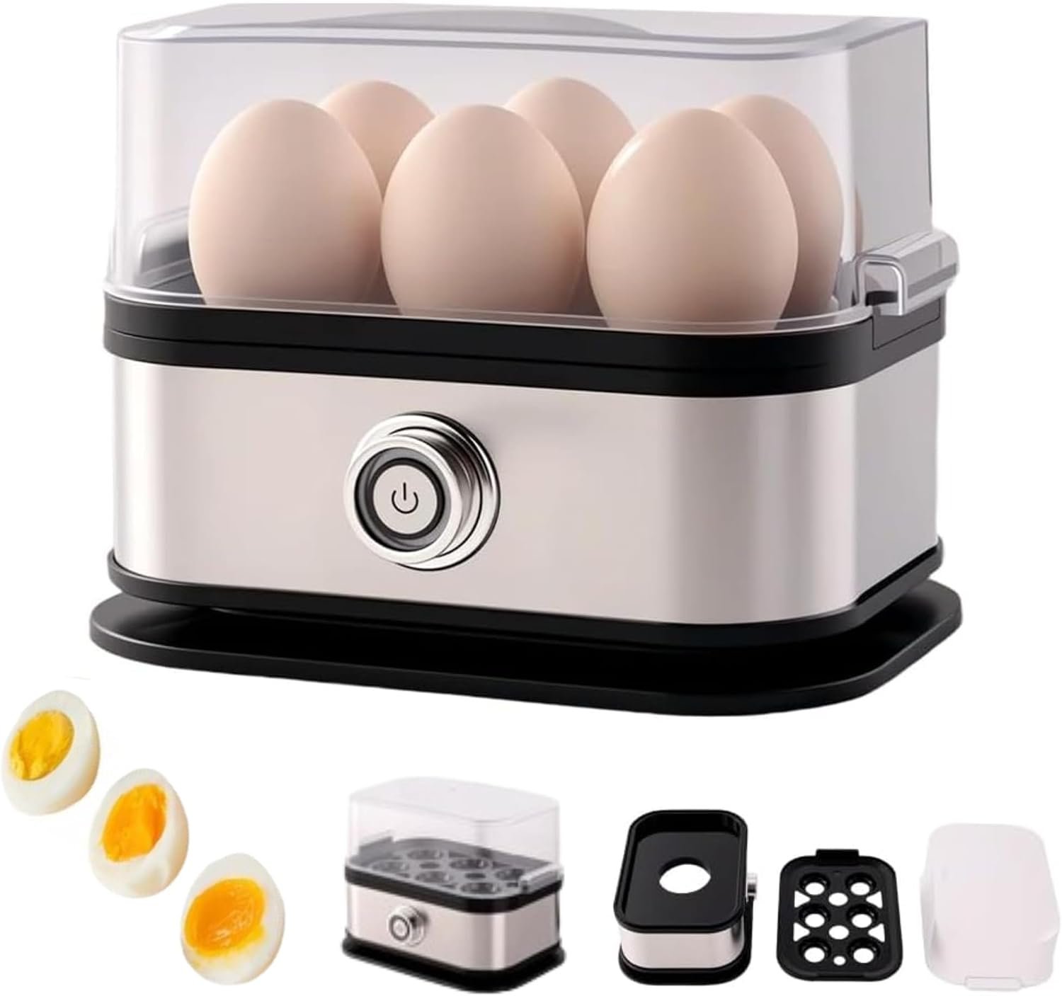 Smart Egg Cooker with Auto Shut, 2026 New Multi-function Rapid Eggs Cooker Electric 6 Egg Capacity, Hard Boiled, Medium, Soft Boiled Egg Cooker with Knob Controled Auto Shut-Off Function