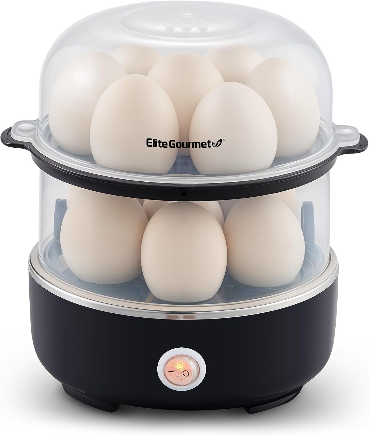 Elite Gourmet 14-Egg Two-Tier Egg Cooker, Steel Plate, Auto Shut-Off