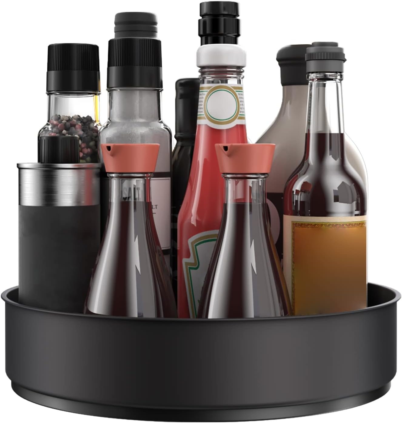 VAEHOLD Lazy Susan Stainless Steel Spice Rack Turntable for Pantry Cabinet – Decorative Trays Storage Containers Organizer for Kitchen Cabinet, Snacks, Bathroom (7 1/2 inches) (7 1/2” Black)