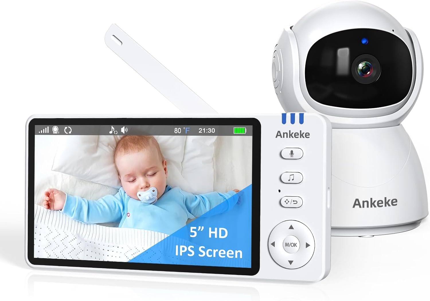 No WiFi Baby Monitor with Camera and Audio – 5″ HD IPS Screen