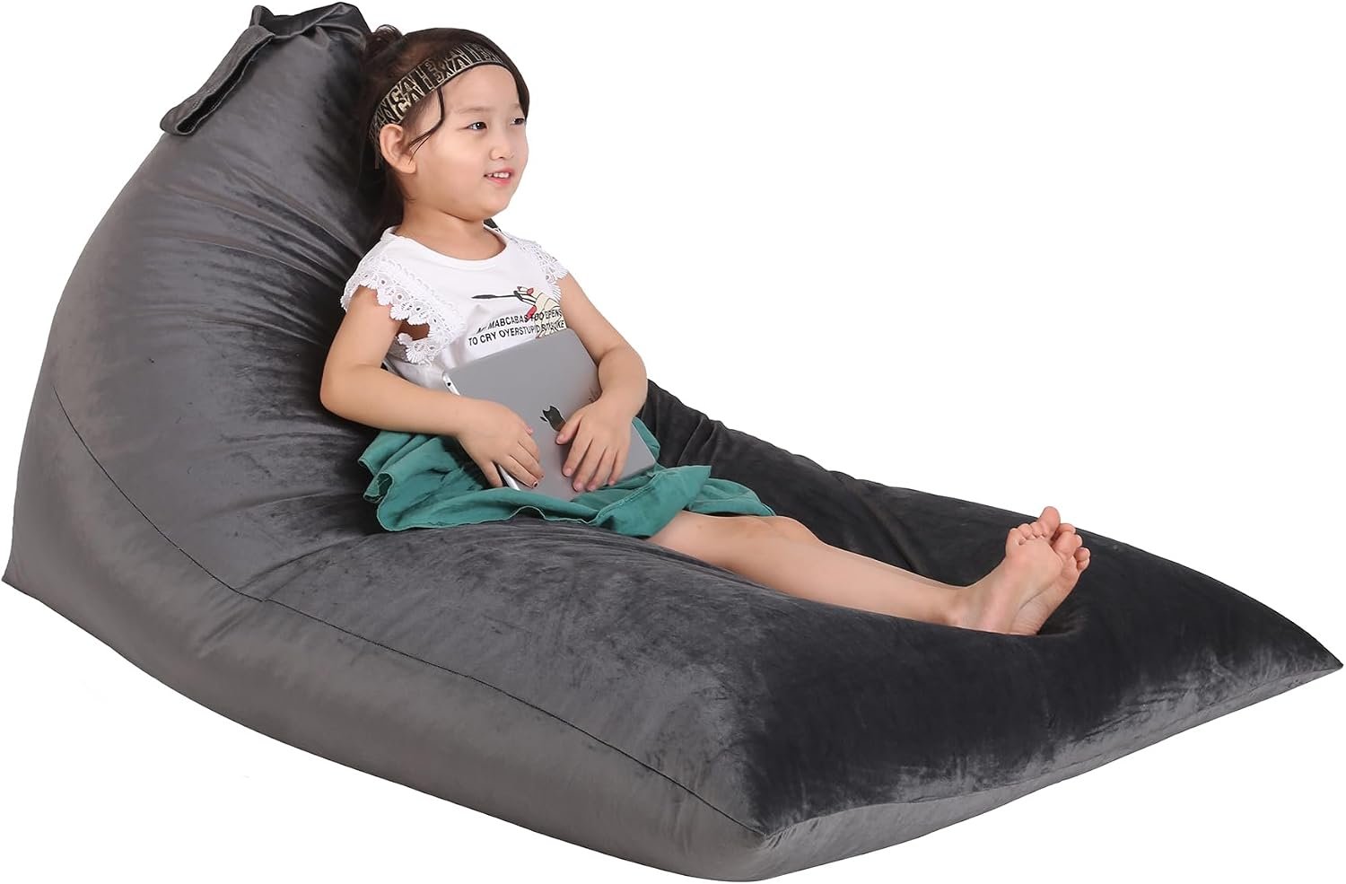 Jorbest Stuffed Animals Storage Bean Bag Chair for Kids and Adults, Stuffed Animals Bean Bag Storage, Luxury Velvet Stuffie Seat – COVER ONLY(Dark Grey 200 L/52 Gal)