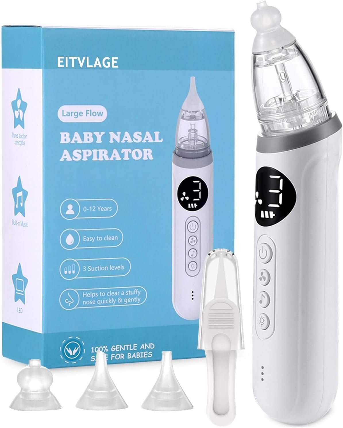 Baby Nasal Aspirator Electric Nose Sucker for Toddler, 3 Levels