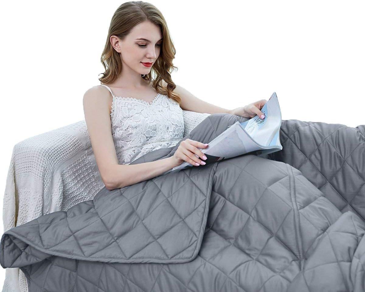 ZZZhen Weighted Blanket – High Breathability – 48”72” 15LB – Premium Heavy Blankets – Calm Sleeping for Adult and Kids, Durable Quilts Grey, 48”72” – 15LB